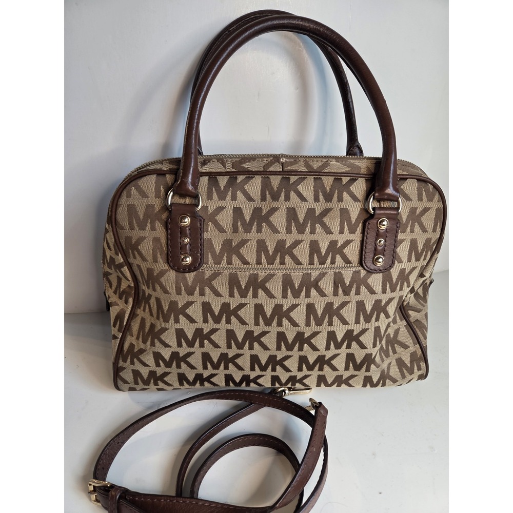Michael Kors MK Signature Large Satchel Bag MK Sig Jacquard Crossbody Leather‎ - Picture 3 of 9